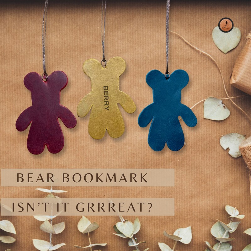 Bear Bookmark, Engraved Leather Bookmark, Custom Quote Bookmark, Custom Initial Bookmark, Personalized Leather Bookmark, Christmas Gift Idea